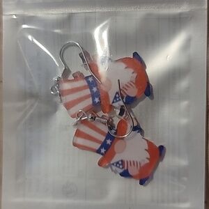 Festive 4th of July Gnome Earrings red white blue firecracker